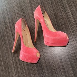 Giuseppe Zanotti suede peep toe pink/salmon heels size 38